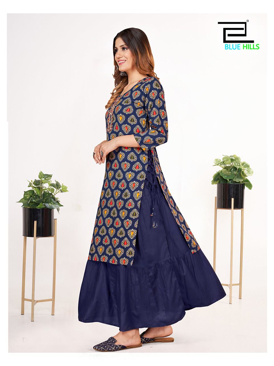 blue hills cindrella rayon new and modern style Long double layer attach Gown catalog