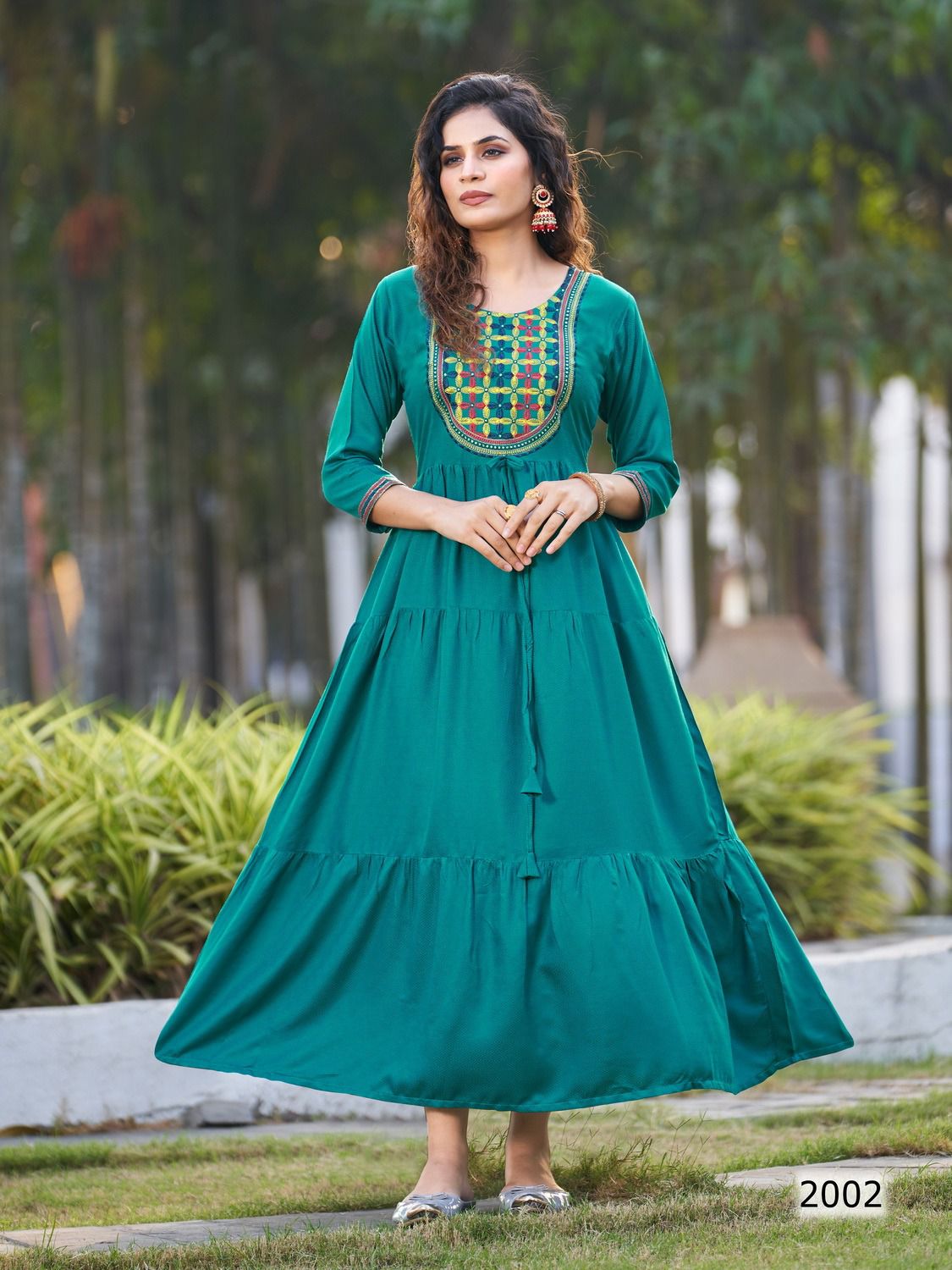 blue hills sun burn viscose decent embroidery look kurti catalog