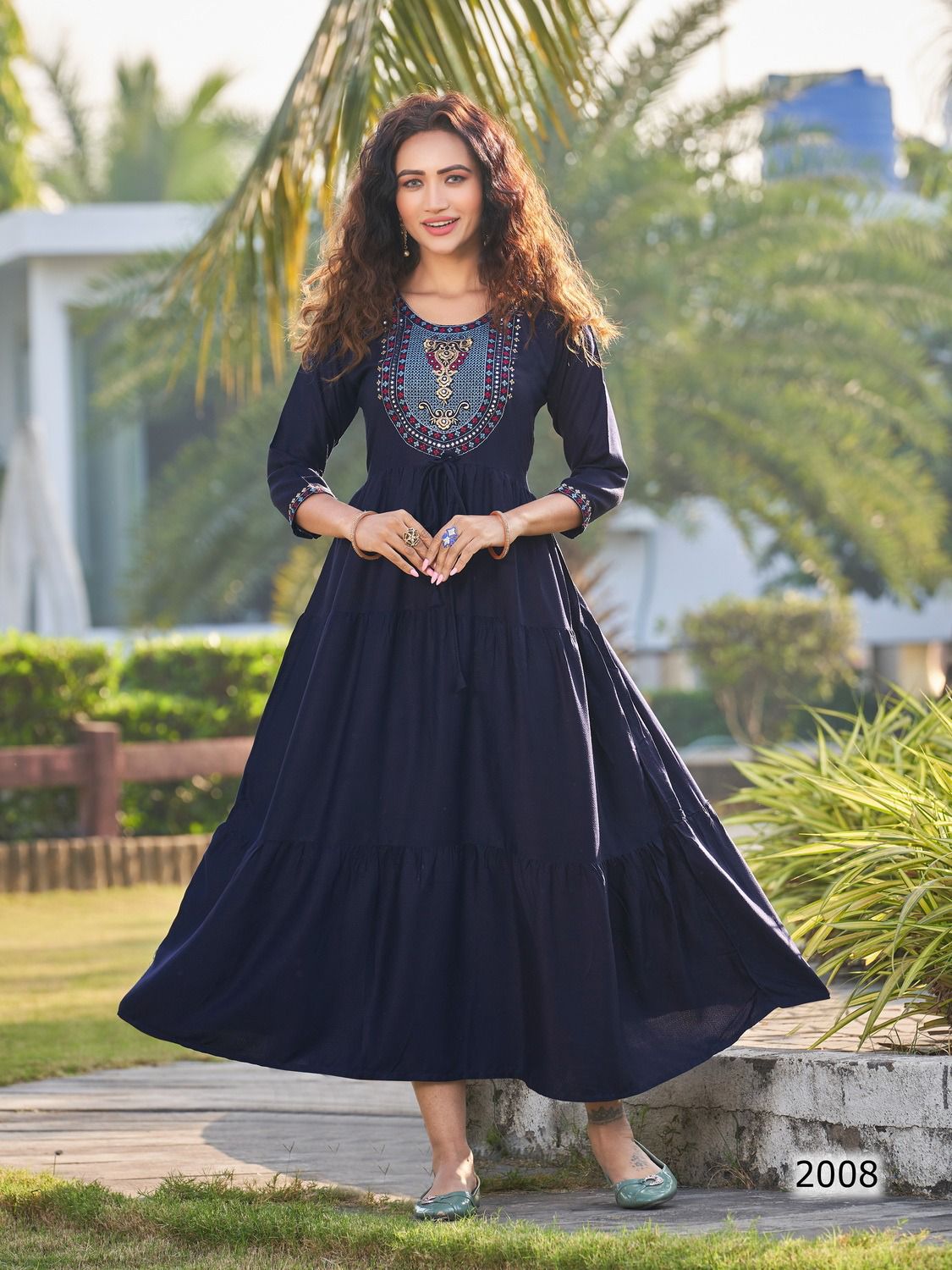 blue hills sun burn viscose decent embroidery look kurti catalog