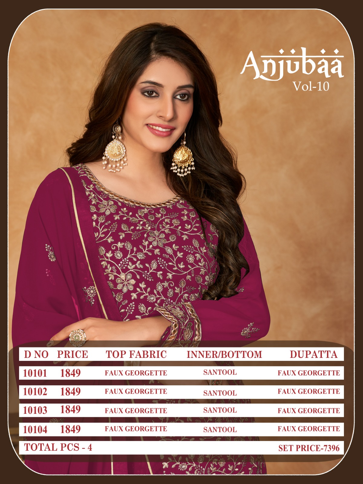 dani Anjubaa Vol 10 georgette catchy look salwar suit catalog