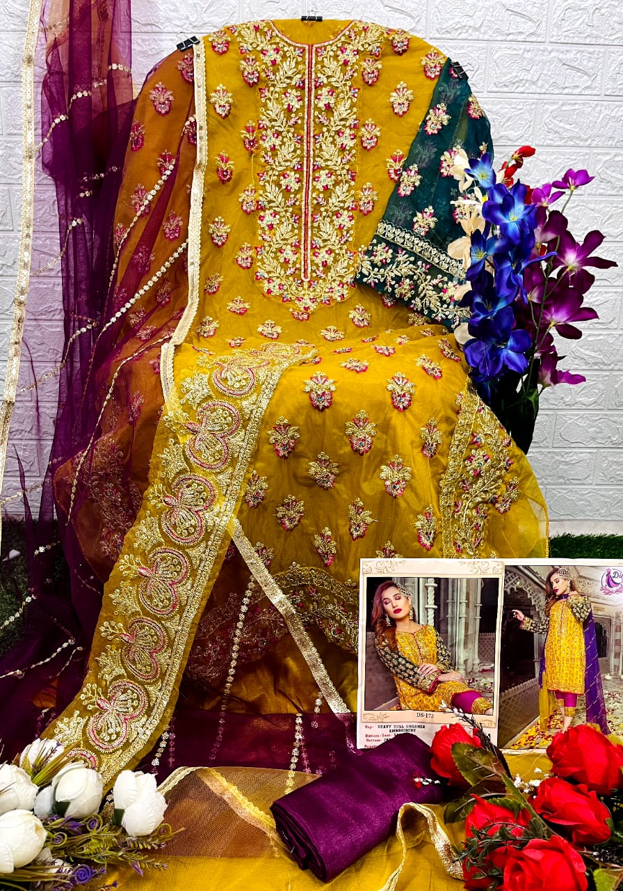 dinsaa suit dinsaa suit d no 173 organza catchy look salwar suit Single