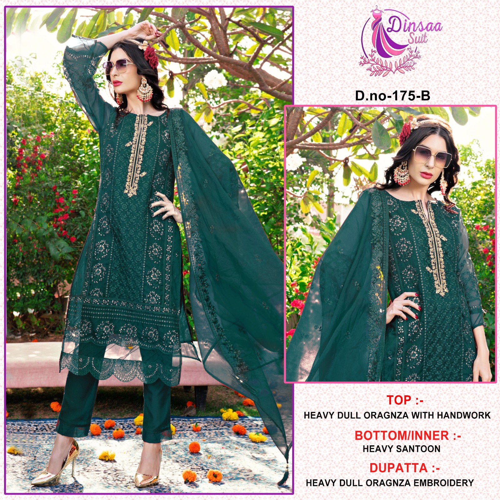 dinsaa suit DINSAA 175 B Salwar Kameez Organza Singles