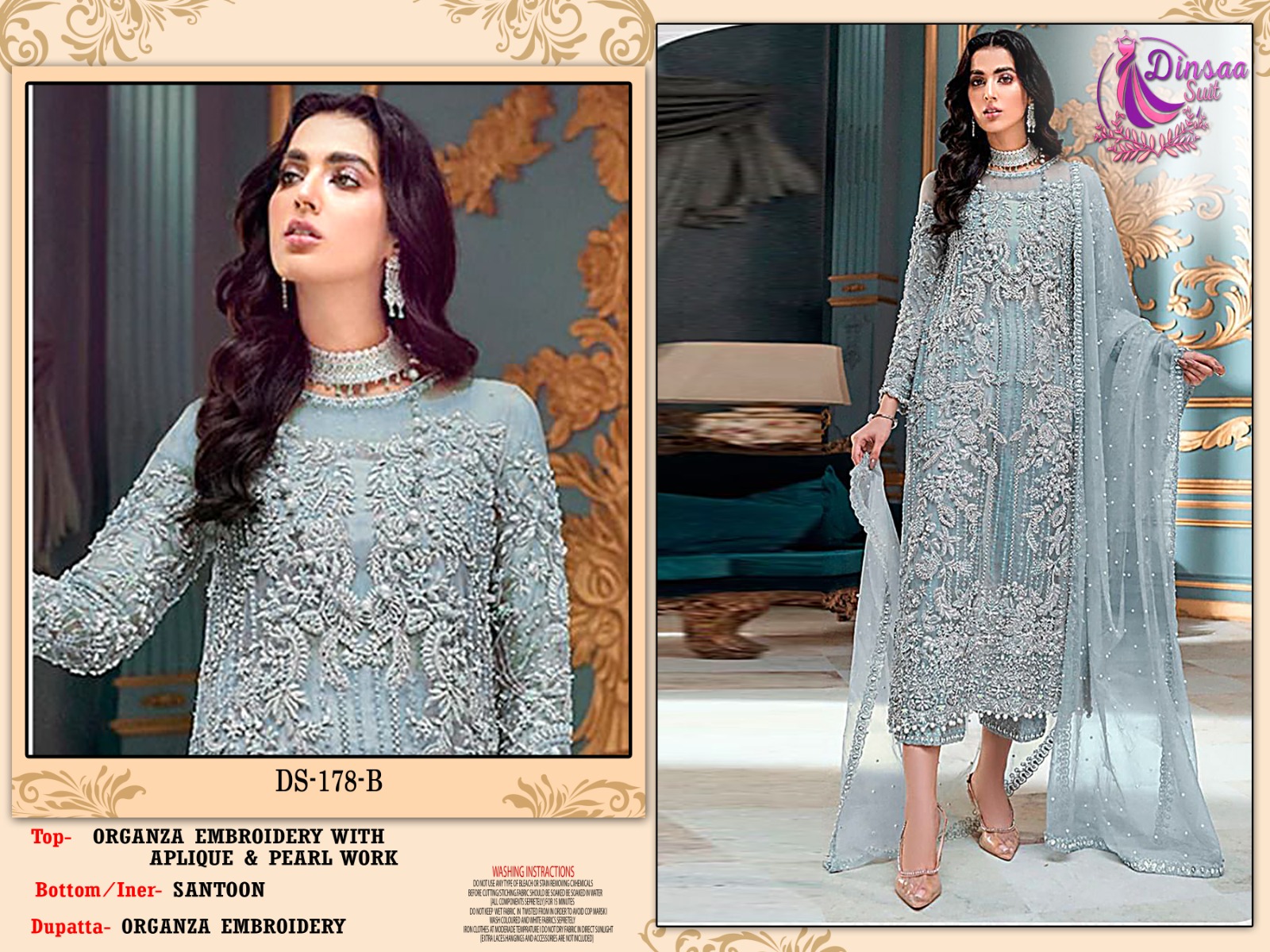 dinsaa suit DINSAA 178 B Salwar Kameez Organza Singles