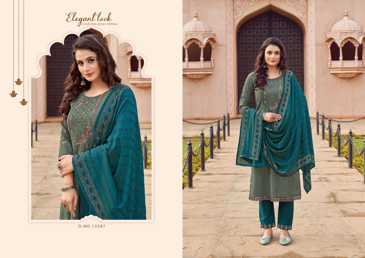 kalaroop by kajree dream rayon elegant look top bottom with dupatta catalog