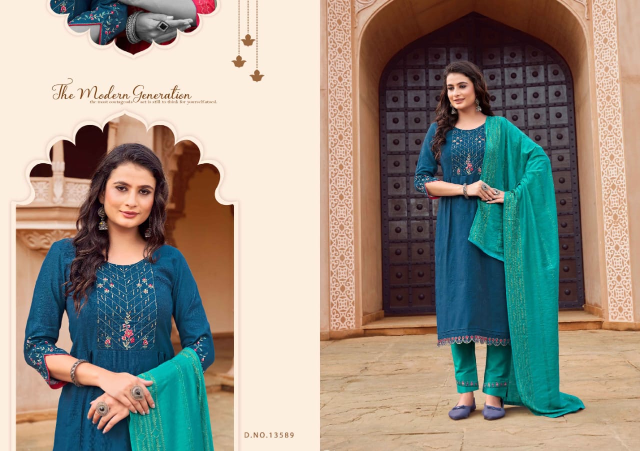 kalaroop by kajree dream rayon elegant look top bottom with dupatta catalog