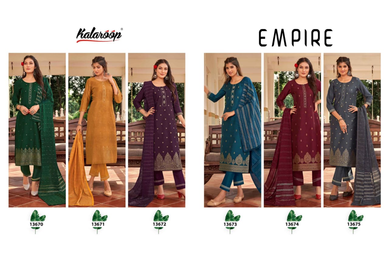 kalaroop by kajree empire cottan dola elegant top bottom with dupatta catalog