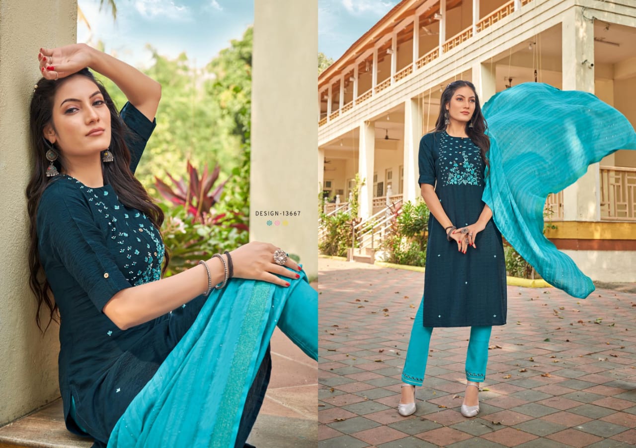 kalaroop by kajree hector fancy regal look top pant with dupatta catalog