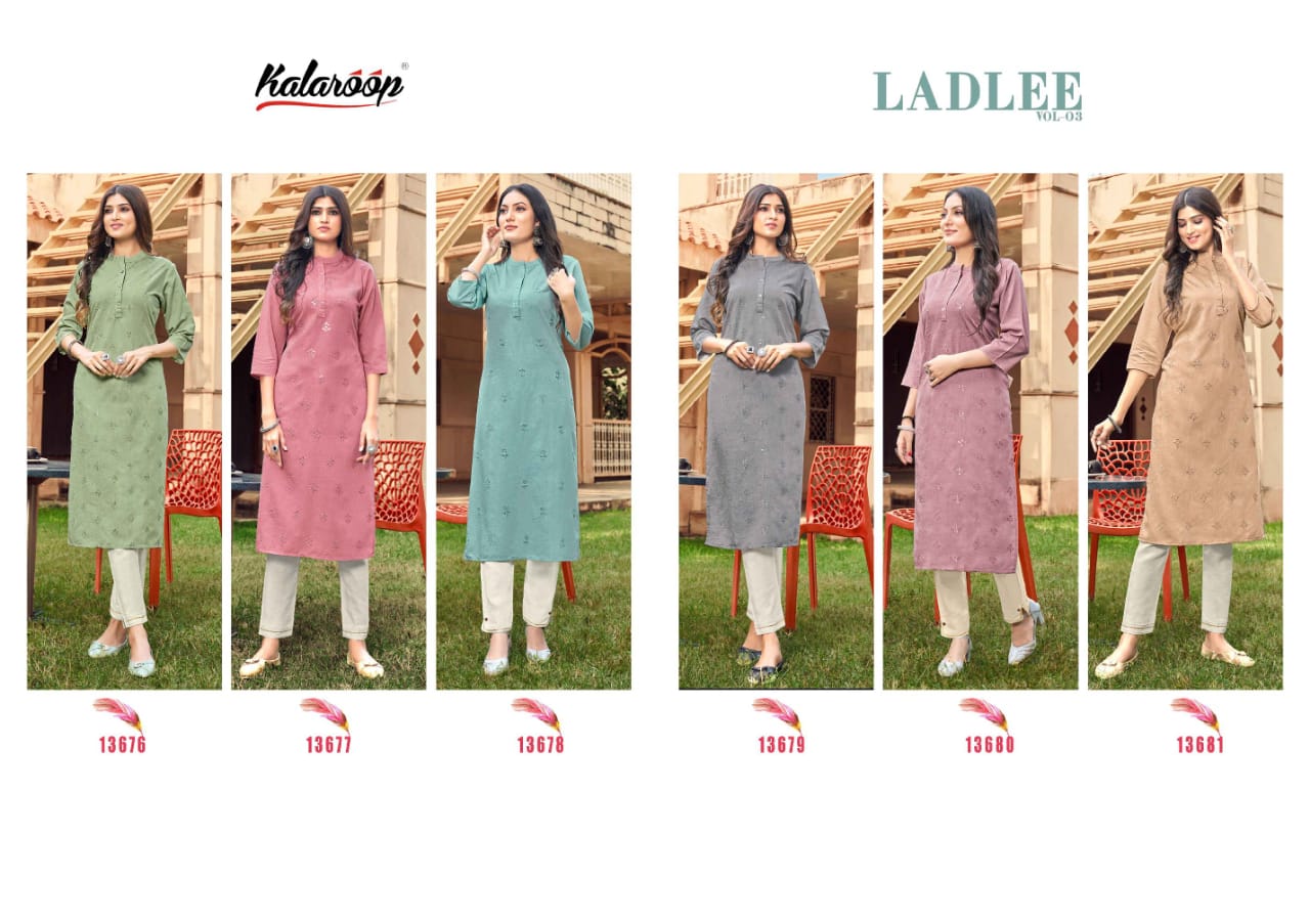 kalaroop by kajree Ladlee vol 3 italian rayon attractive look kurti catalog