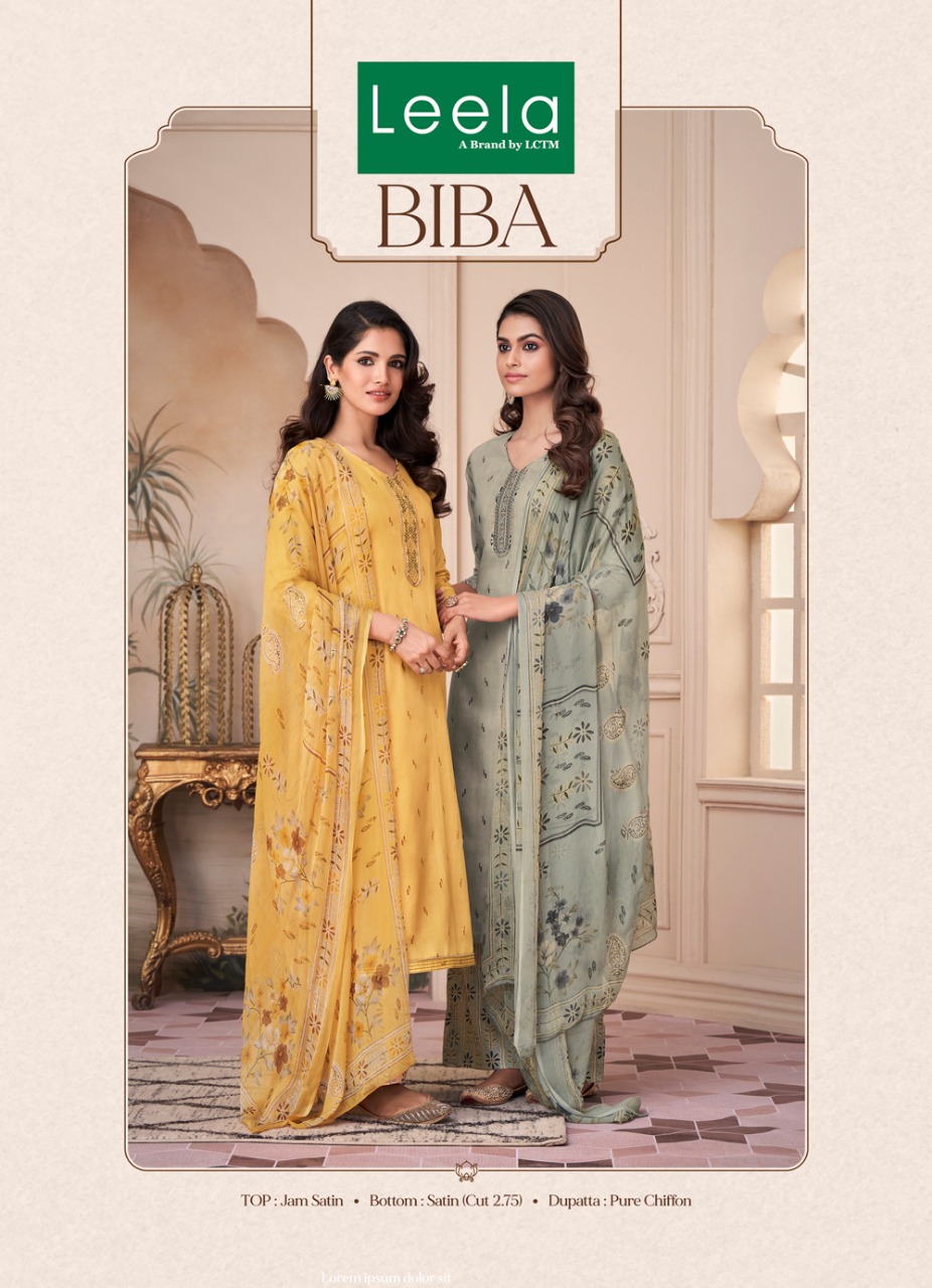 leela biba shatin decent look salwar suit catalog