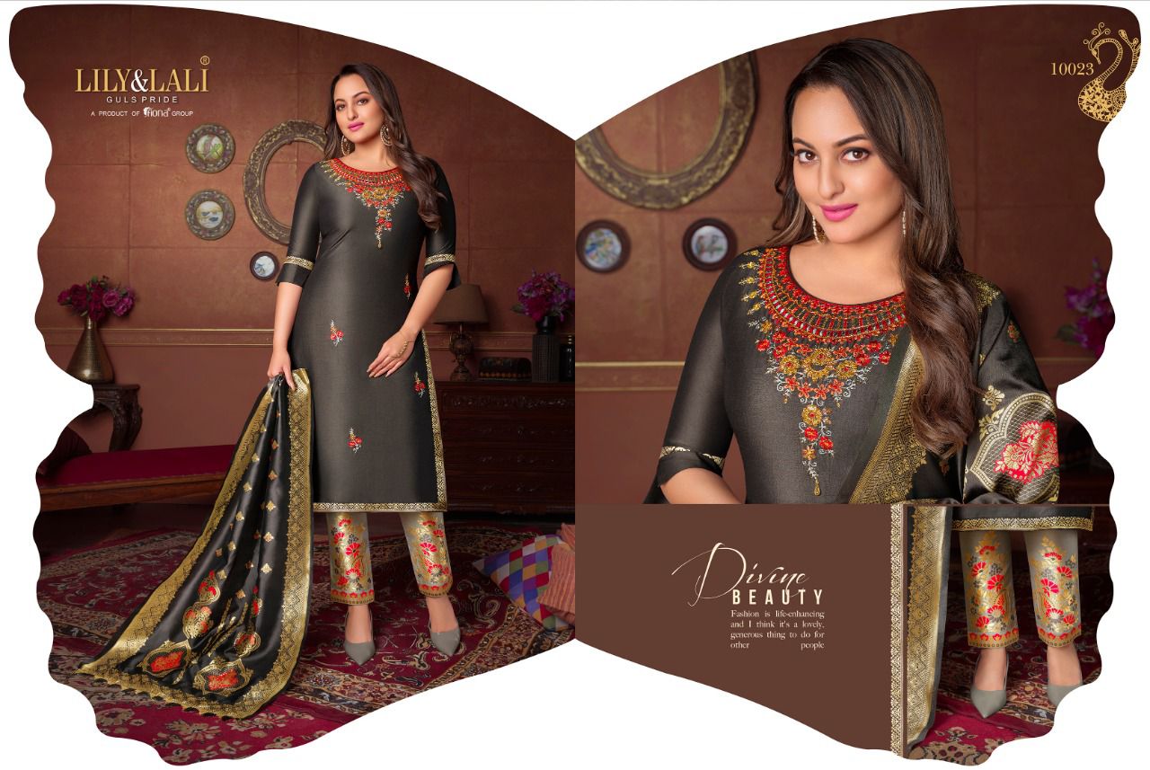 lily and lali meenakari 2 Bemberg Silk gorgeous look top bottom with dupatta catalog