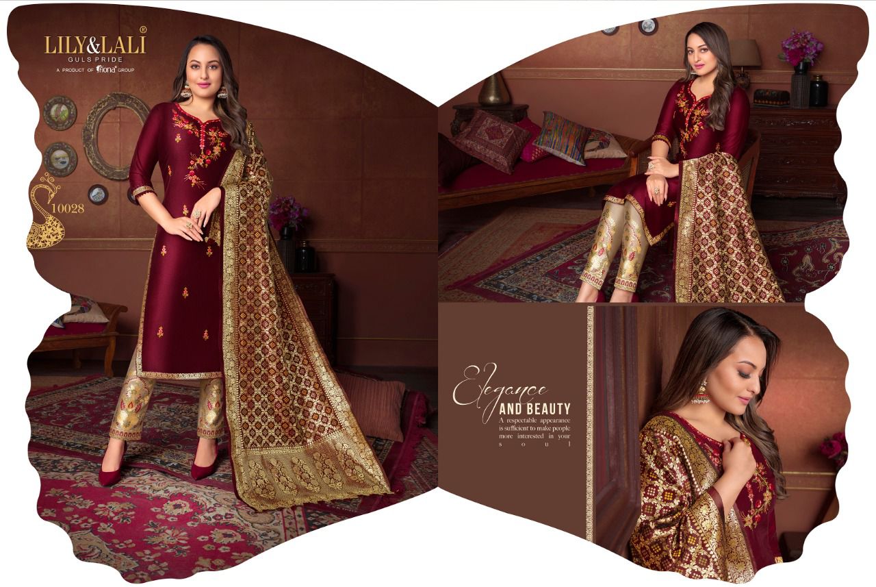 lily and lali meenakari 2 Bemberg Silk gorgeous look top bottom with dupatta catalog