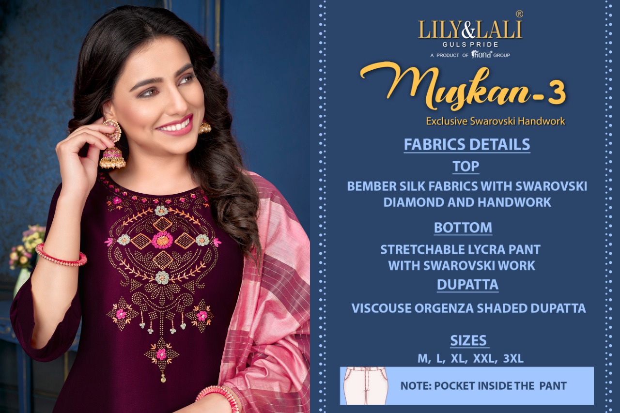 lily and lali muskan 3 Bamber Silk new and modern style top with pant dupatta catalog