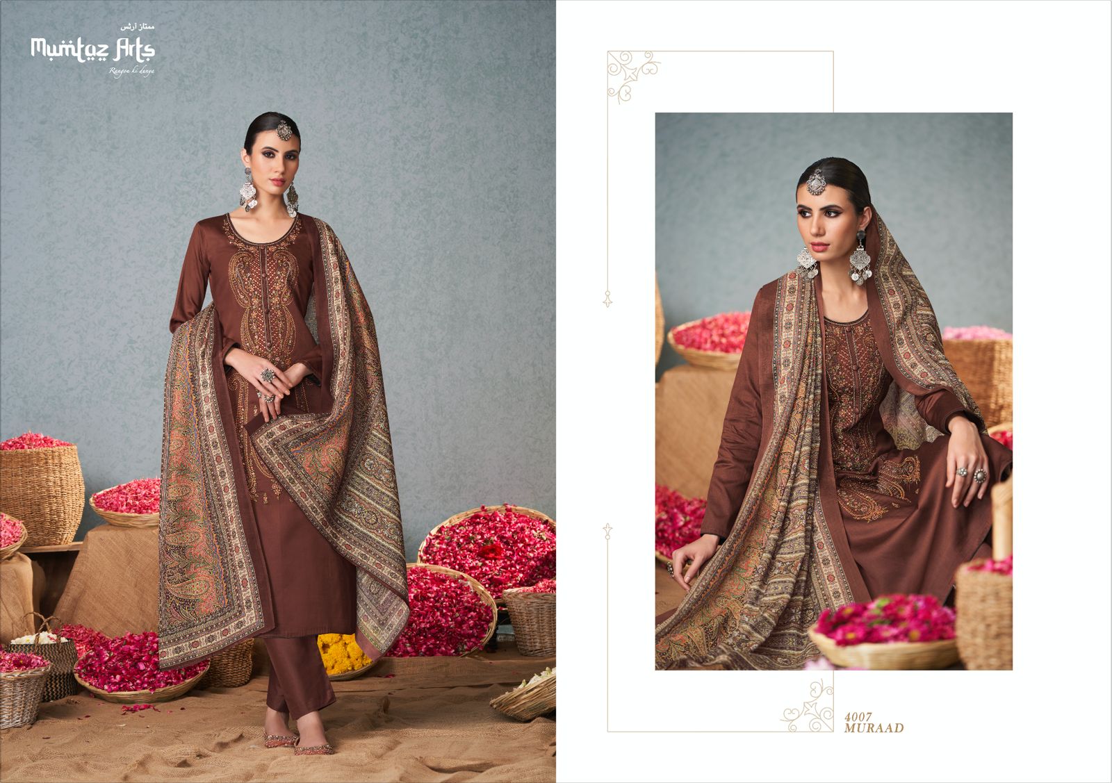 mumtaz art muraad satin decent embroidery look salwar suit catalog