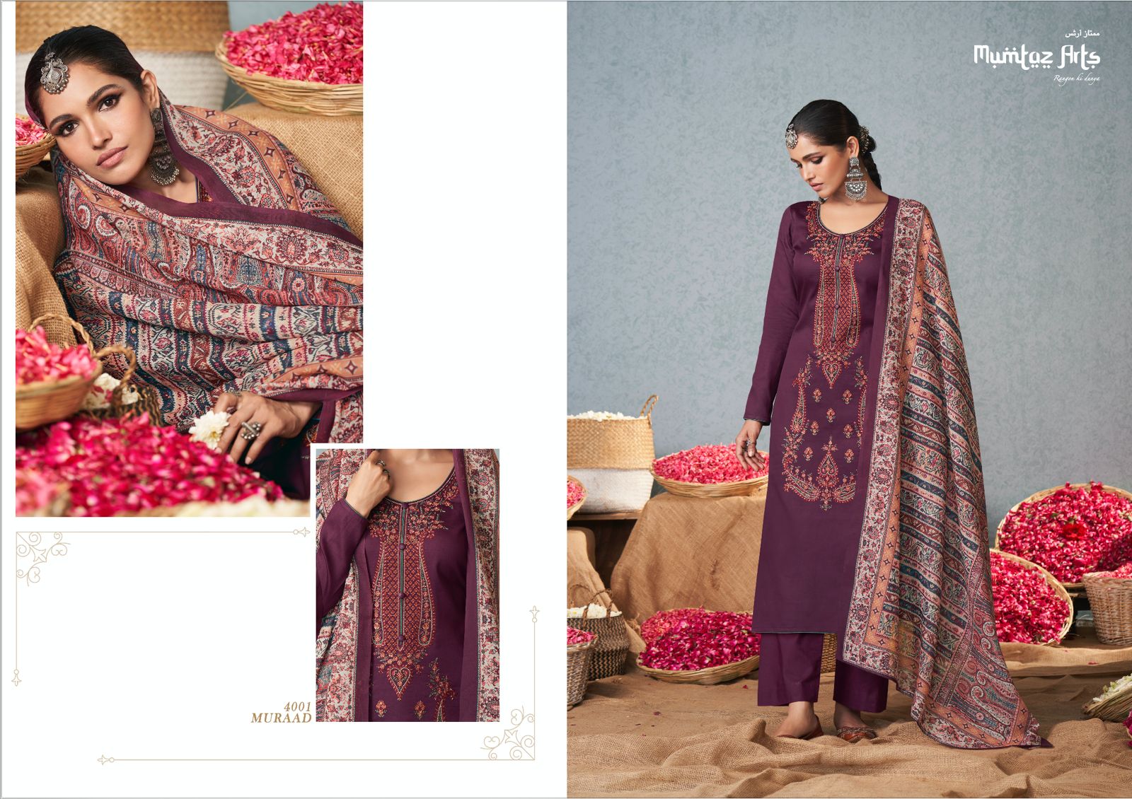 mumtaz art muraad satin decent embroidery look salwar suit catalog