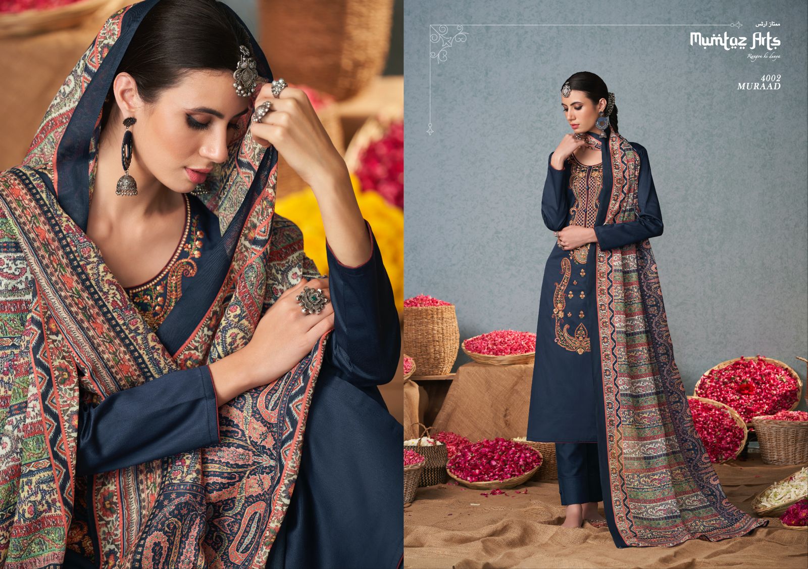 mumtaz art muraad satin decent embroidery look salwar suit catalog