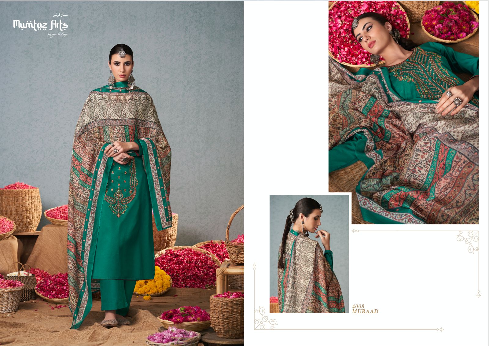 mumtaz art muraad satin decent embroidery look salwar suit catalog