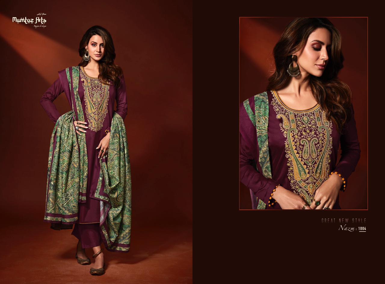 mumtaz art nazm jam satin  grece ful look salwar suit catalog