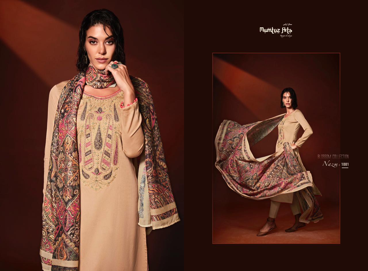 mumtaz art nazm jam satin  grece ful look salwar suit catalog