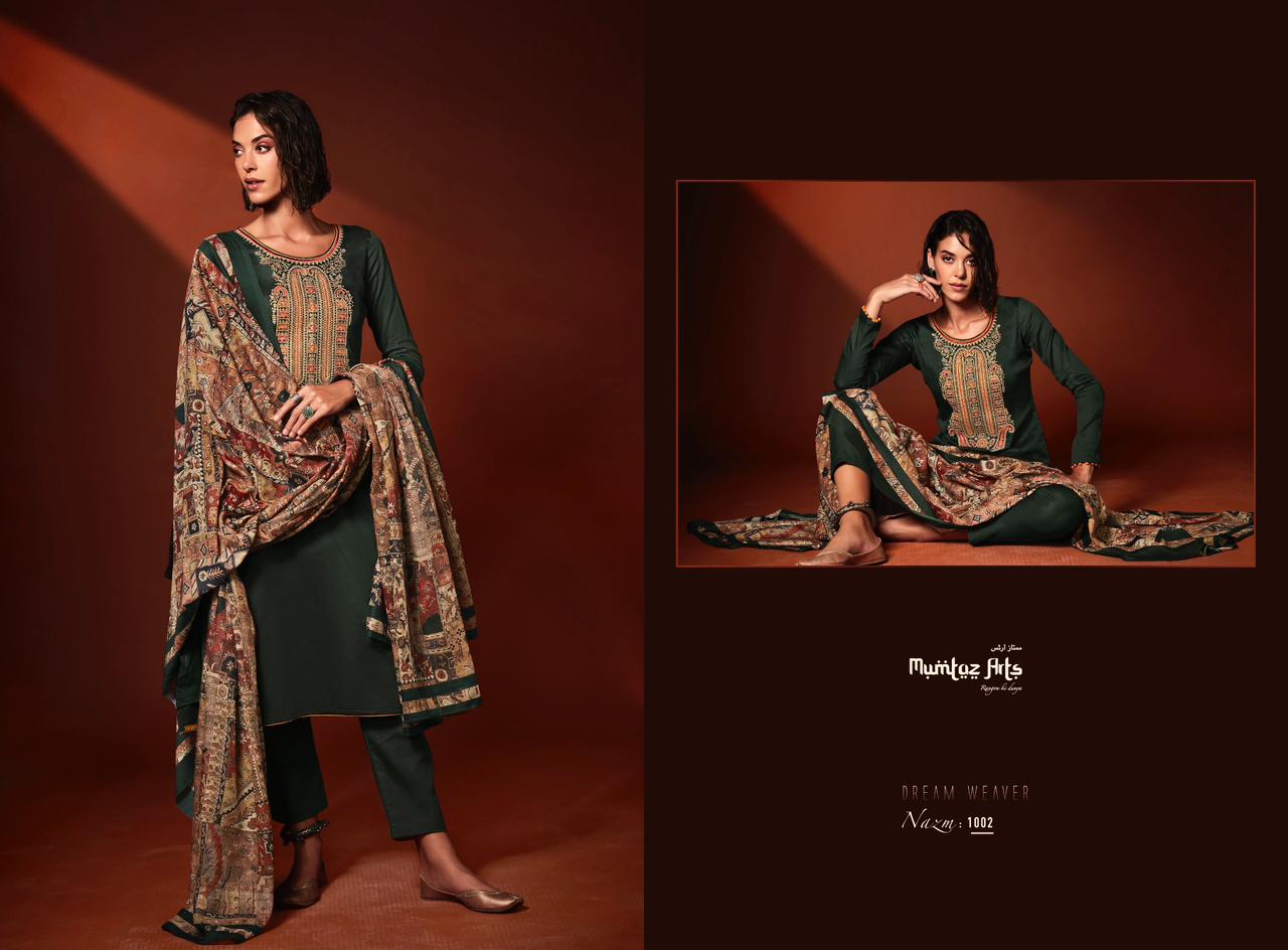 mumtaz art nazm jam satin  grece ful look salwar suit catalog