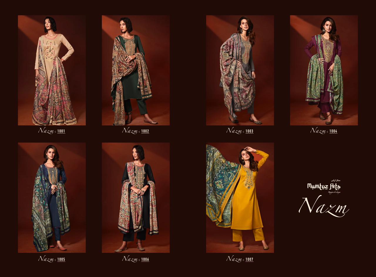 mumtaz art nazm jam satin  grece ful look salwar suit catalog