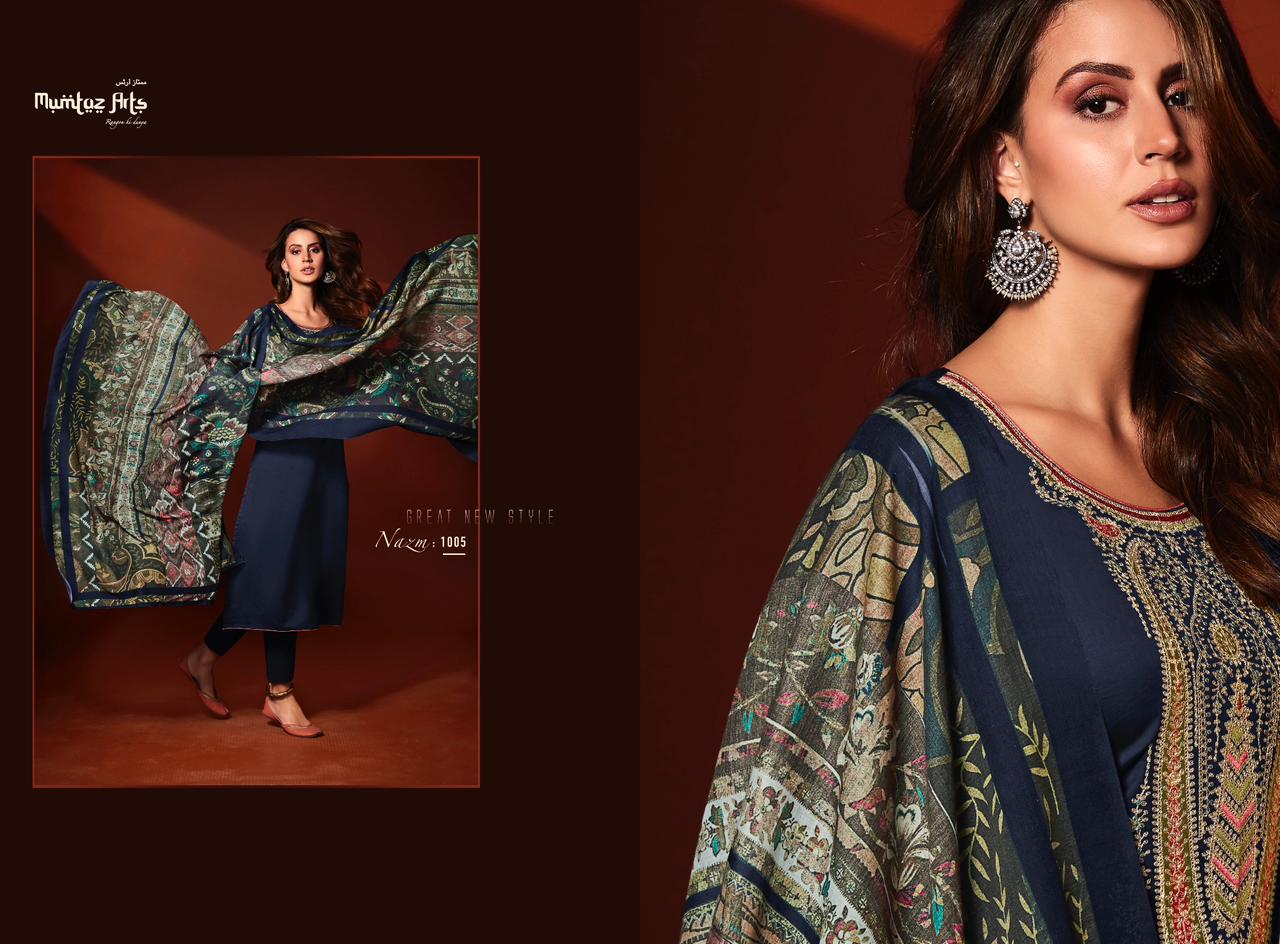 mumtaz art nazm jam satin  grece ful look salwar suit catalog