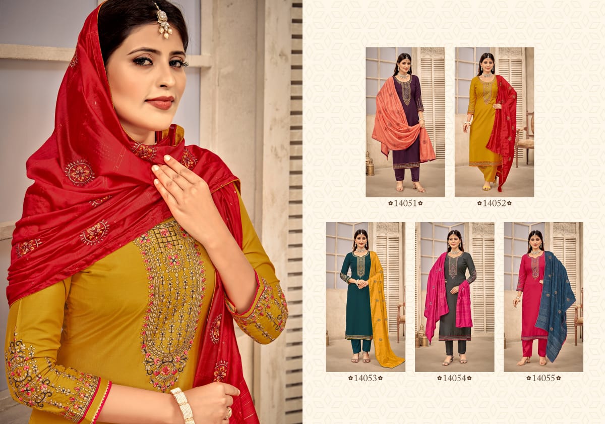 panch ratna vartika parampara silk gorgeous look salwar suit catalog