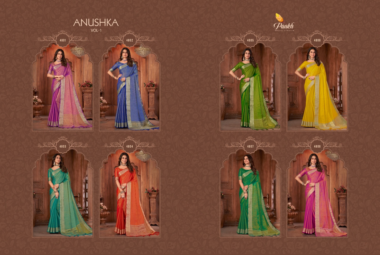 pink lotus pankh anuska vol 1 linen innovative look saree catalog