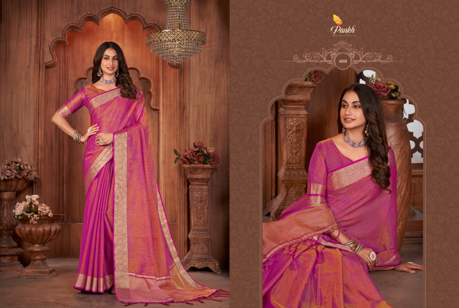 pink lotus pankh anuska vol 1 linen innovative look saree catalog