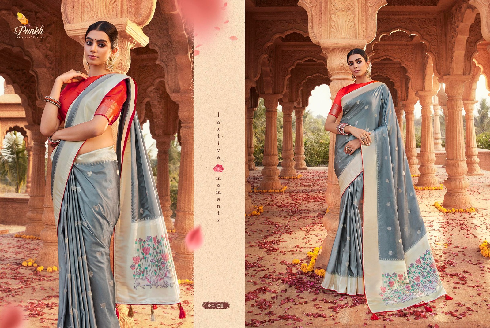 pink lotus pankh platinum silk satin innovative look saree catalog