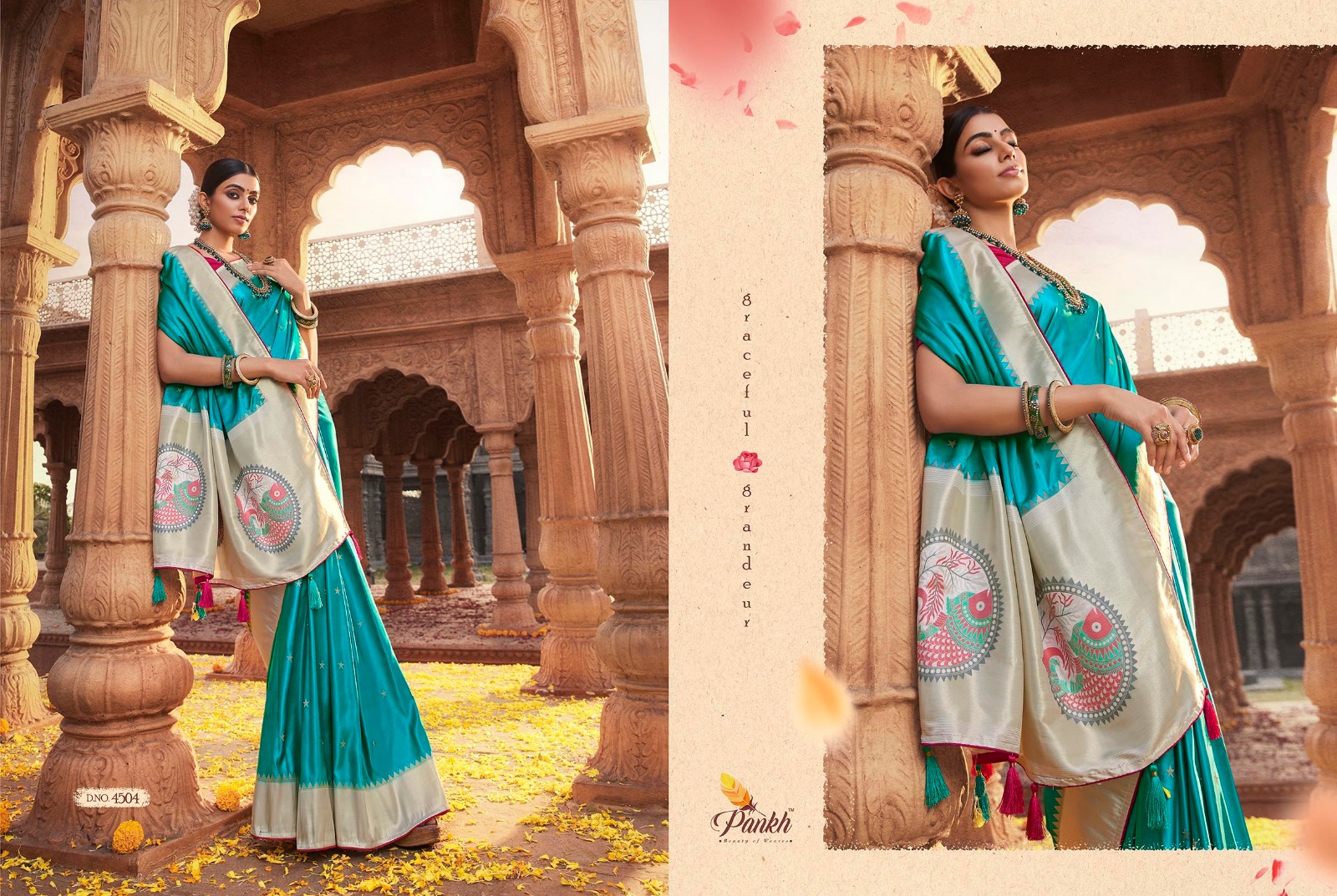 pink lotus pankh platinum silk satin innovative look saree catalog