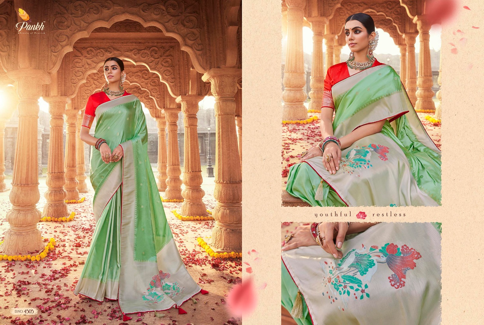 pink lotus pankh platinum silk satin innovative look saree catalog