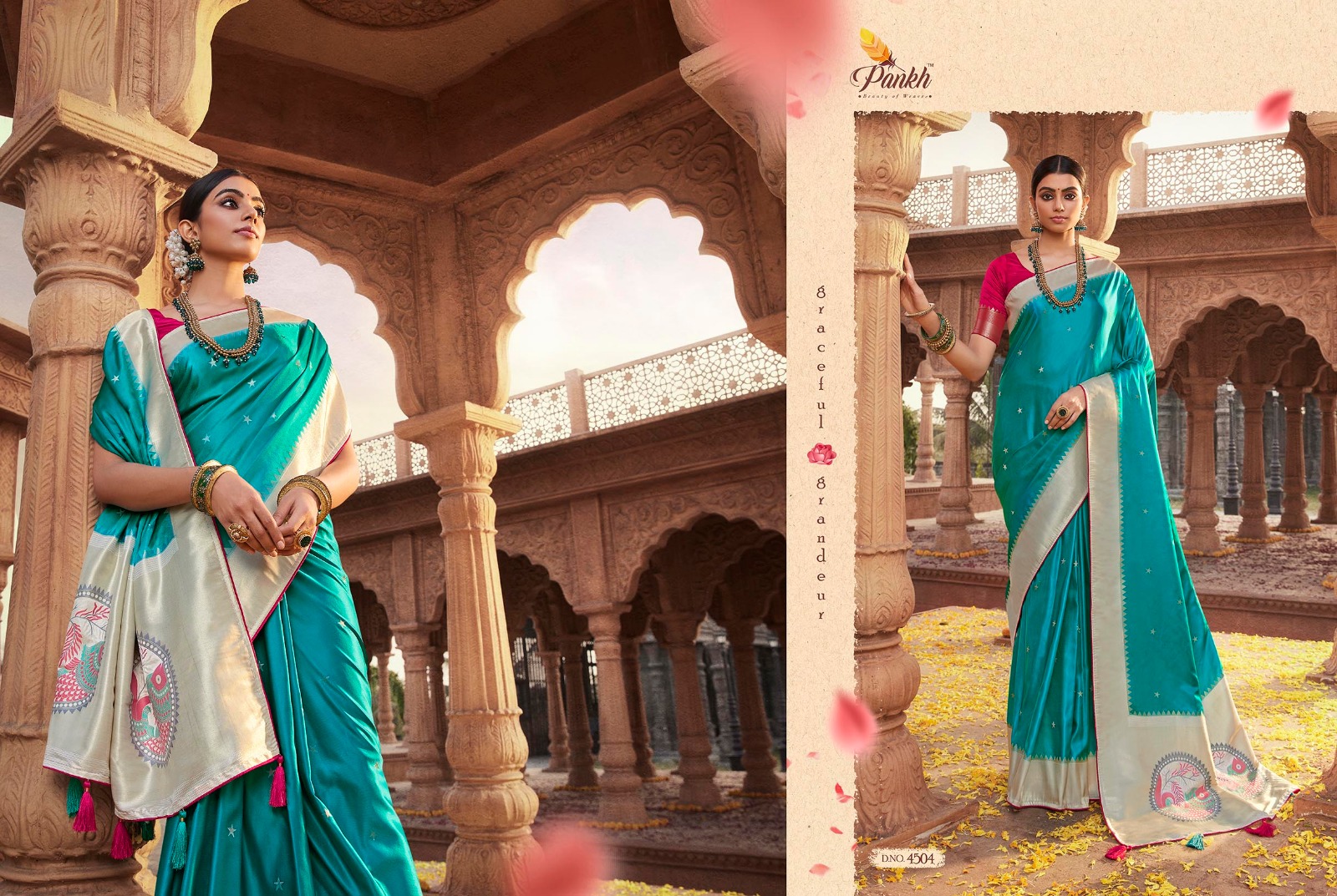 pink lotus pankh platinum silk satin innovative look saree catalog