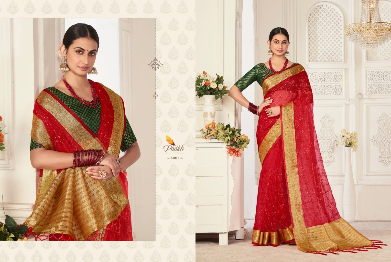 pink lotus pankh shagun vol 1 organza innovative look saree catalog