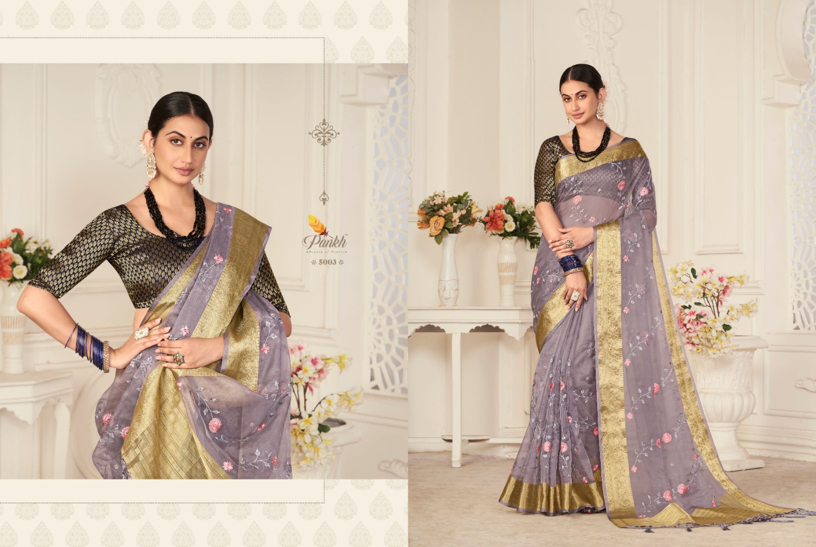 pink lotus pankh shagun vol 1 organza innovative look saree catalog