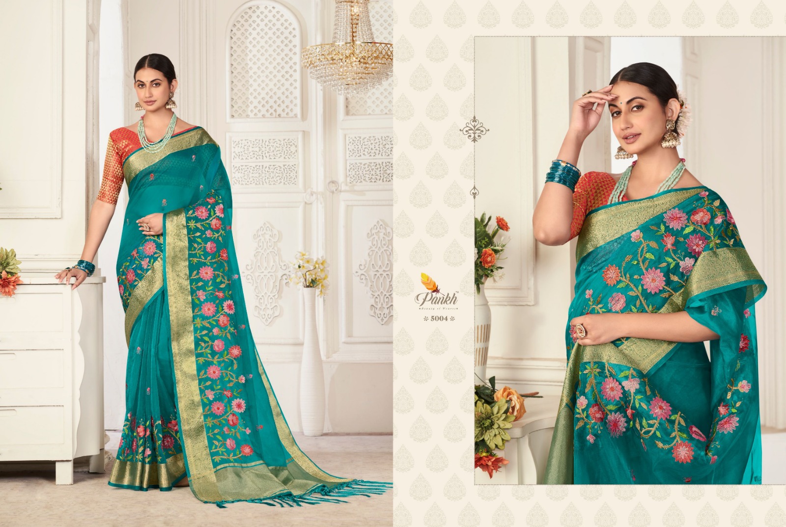 pink lotus pankh shagun vol 1 organza innovative look saree catalog