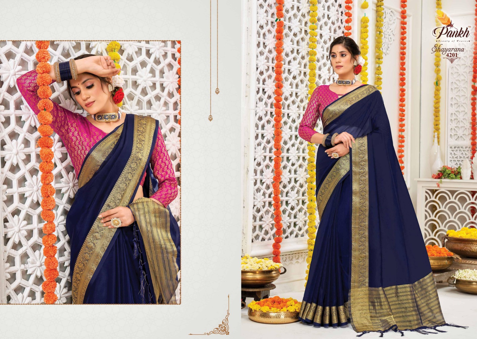 pink lotus pankh shayrana vol 1 organza decent look saree catalog