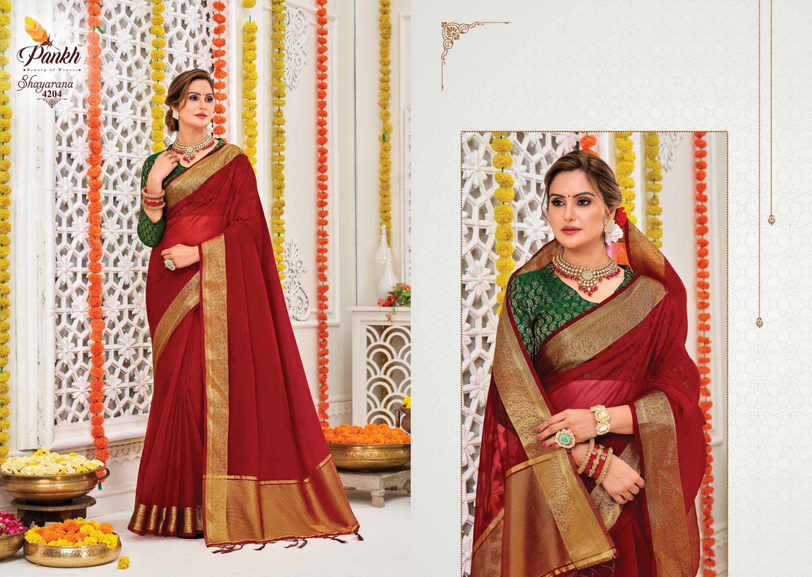 pink lotus pankh shayrana vol 1 organza decent look saree catalog