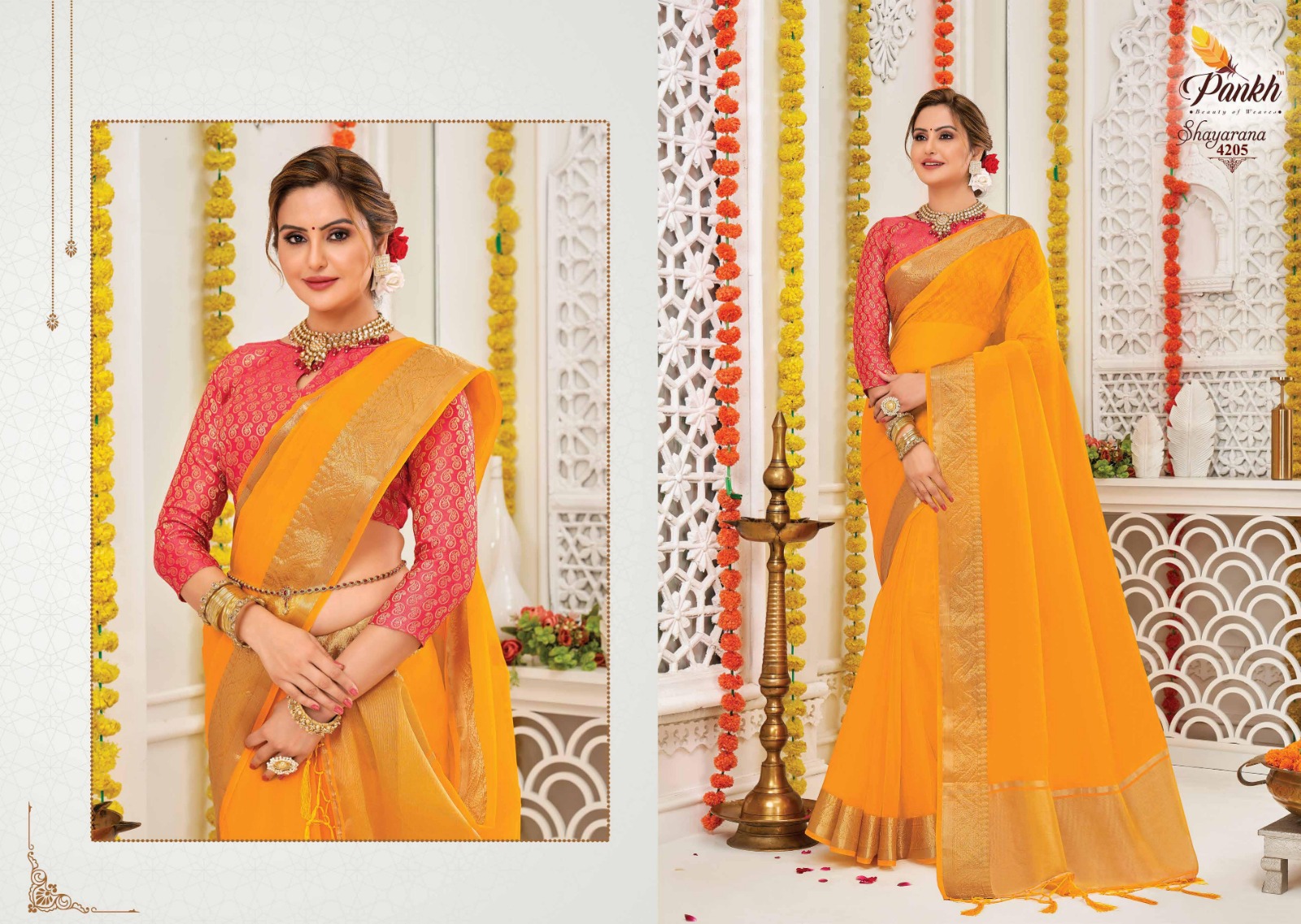 pink lotus pankh shayrana vol 1 organza decent look saree catalog