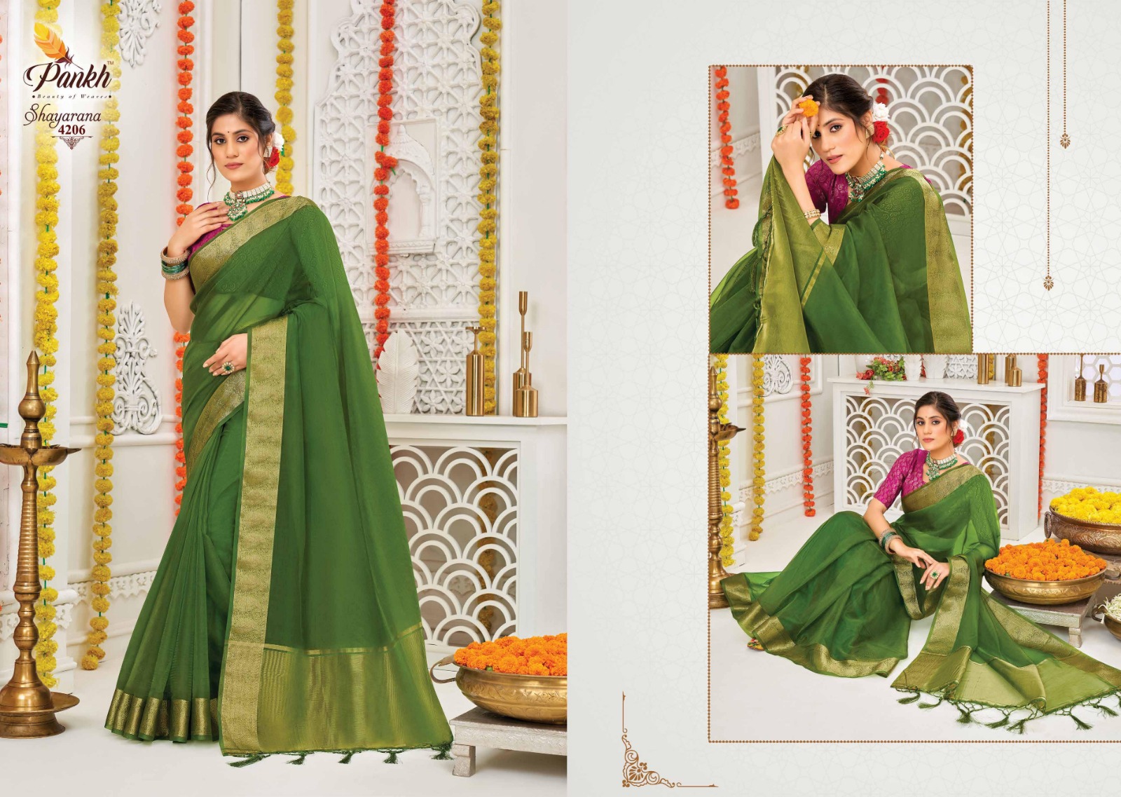 pink lotus pankh shayrana vol 1 organza decent look saree catalog