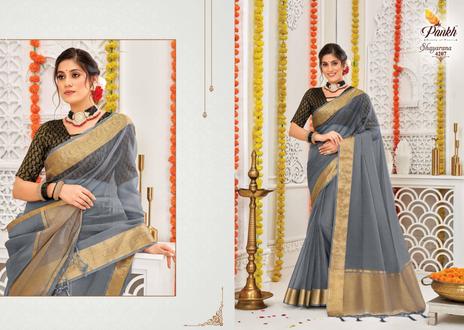 pink lotus pankh shayrana vol 1 organza decent look saree catalog