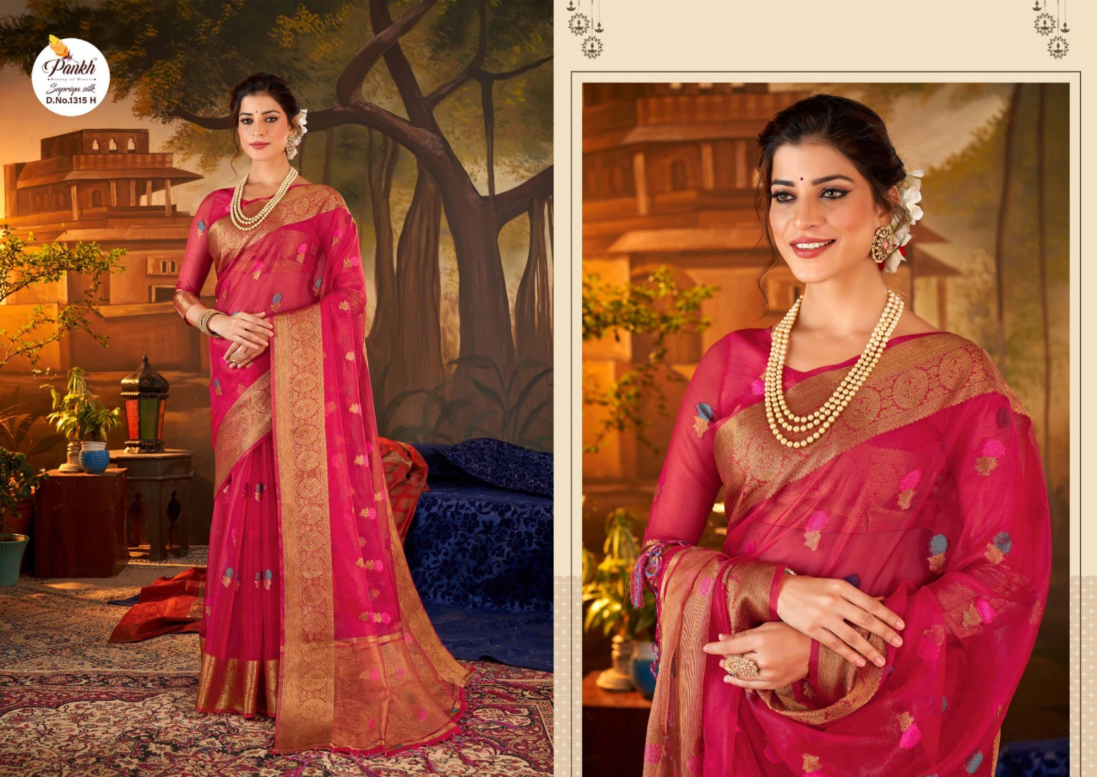 pink lotus pankh supriya silk organza elegant look saree catalog