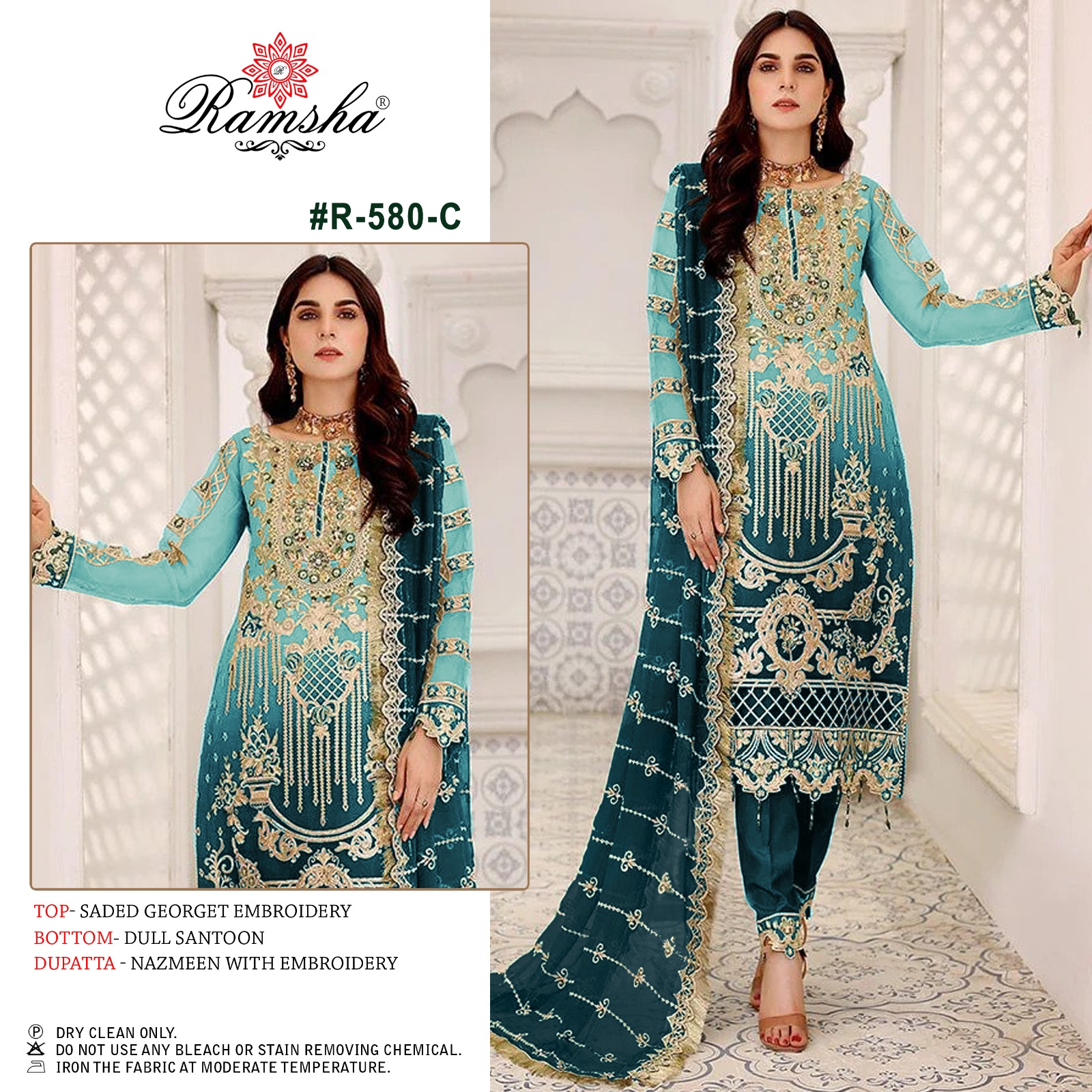 ramsha ramsha r-580 nx georgette decent look salwar suit catalog