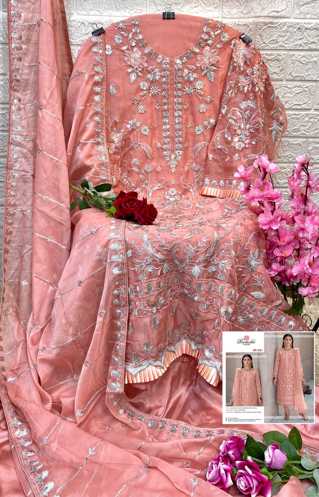 ramsha ramsha r-581 organza elegant look salwar suit singal