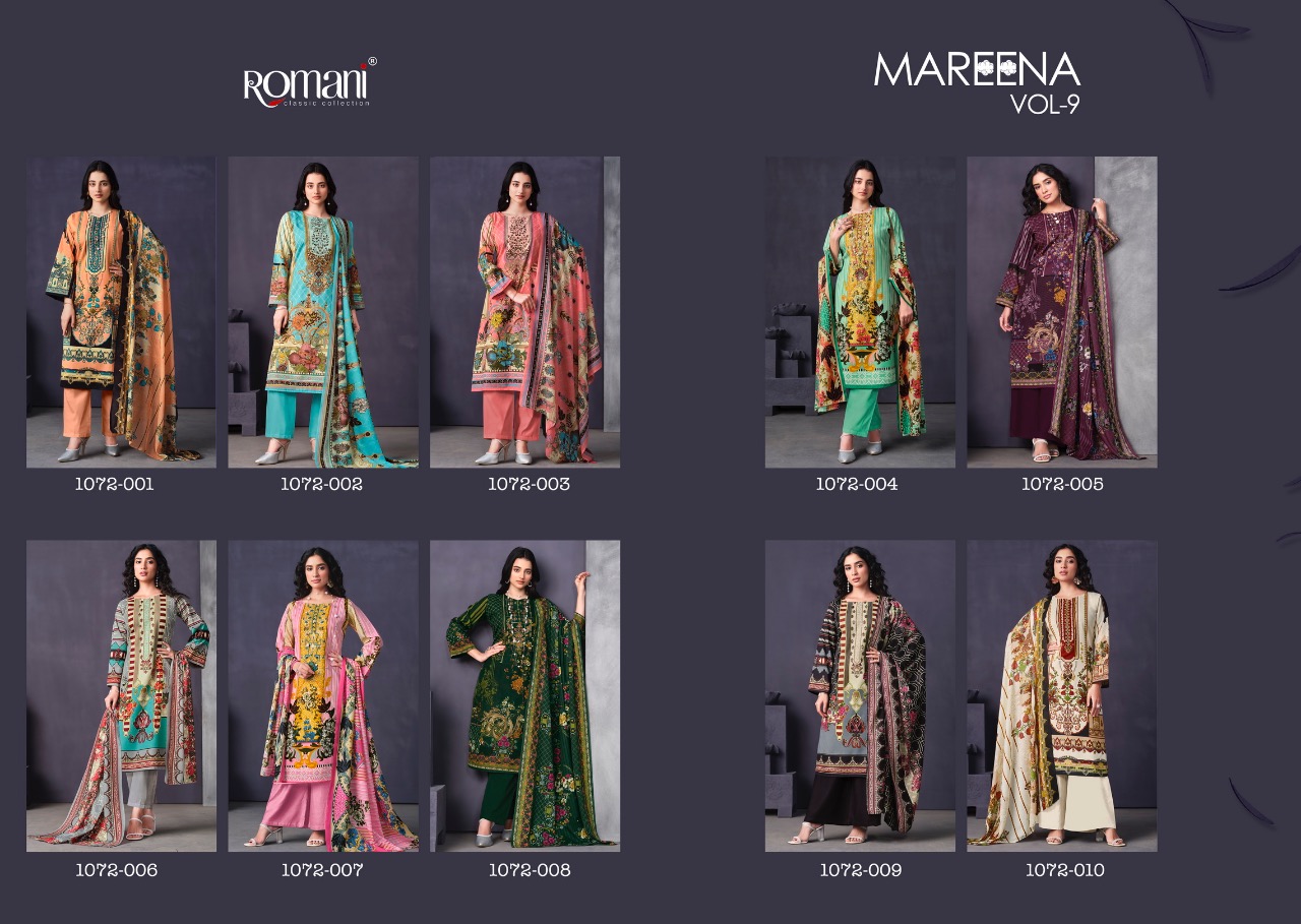 romani mareena vol 9 cotton decent print salwar suit catalog