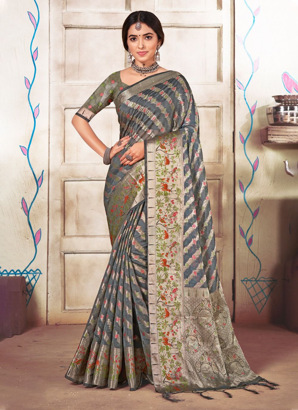 sangam print anjani organza gorgeous look saree catalog