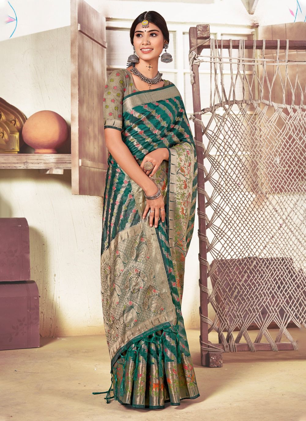 sangam print anjani organza gorgeous look saree catalog