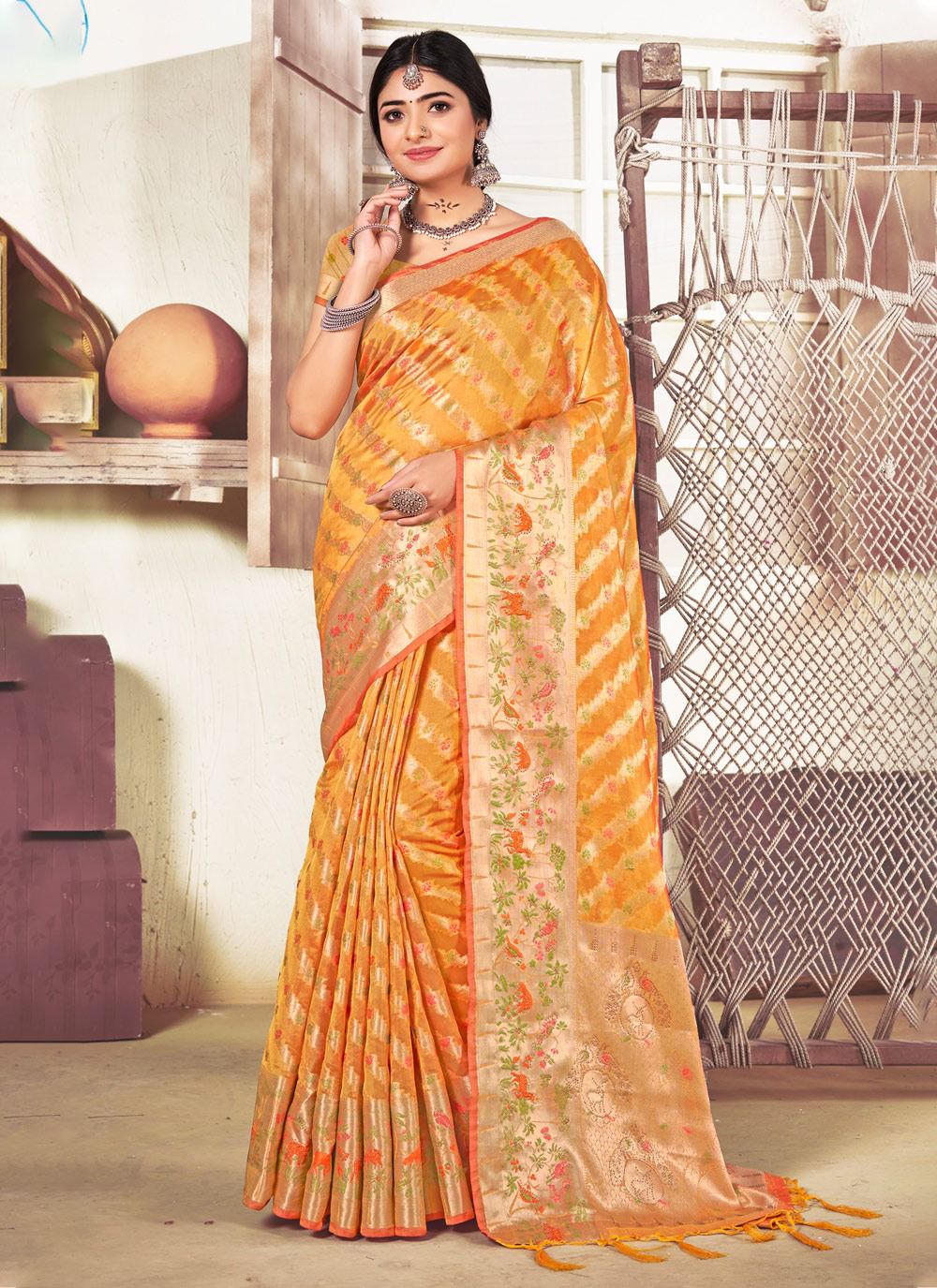 sangam print anjani organza gorgeous look saree catalog