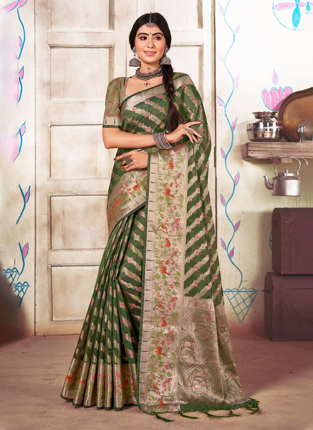 sangam print anjani organza gorgeous look saree catalog