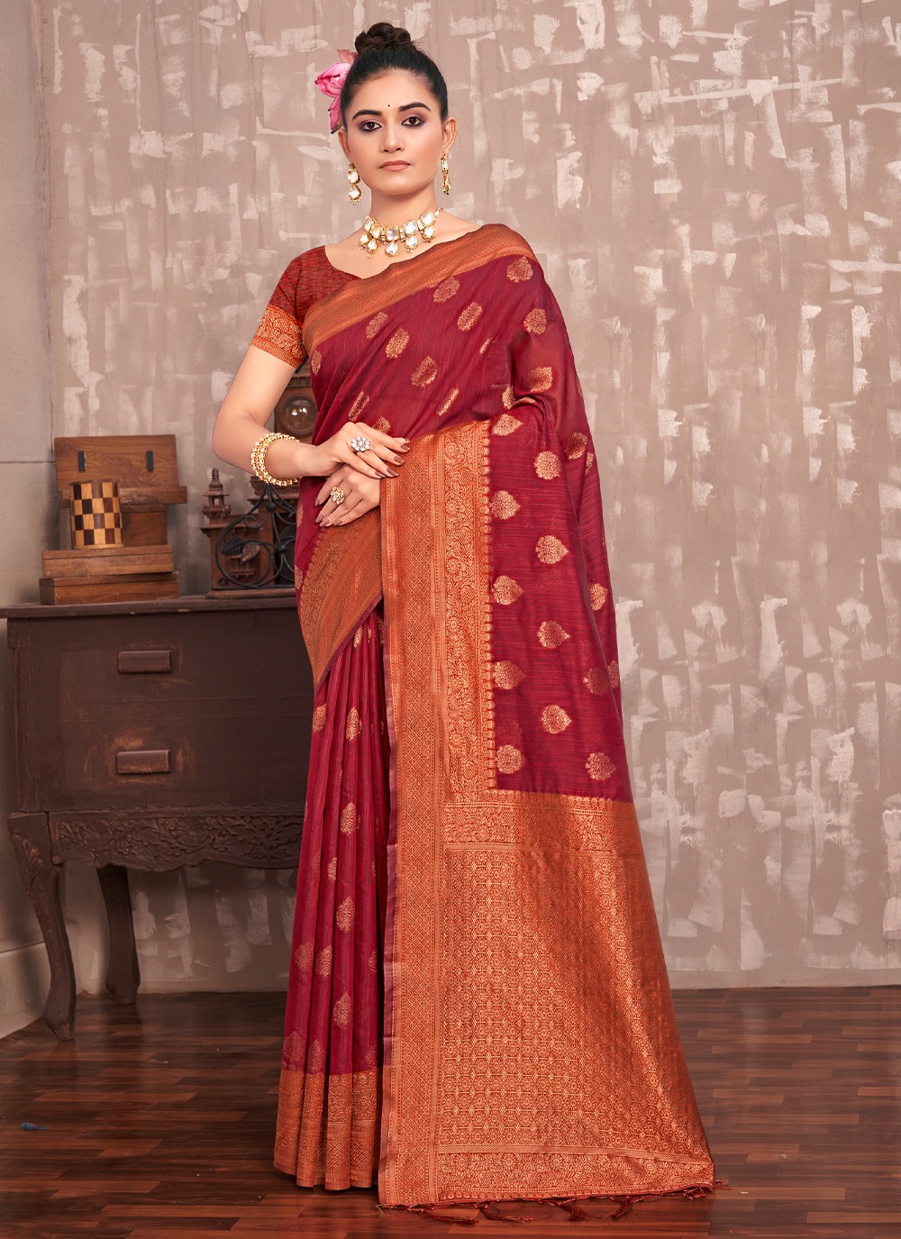 sangam print kesariya cotton silk gorgeous look saree catalog