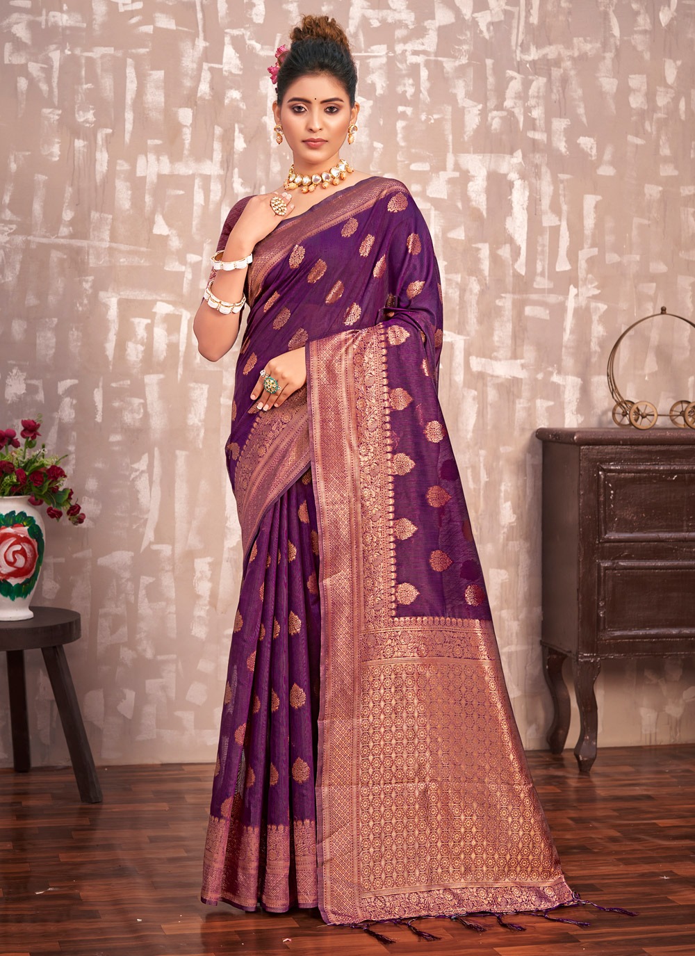 sangam print kesariya cotton silk gorgeous look saree catalog